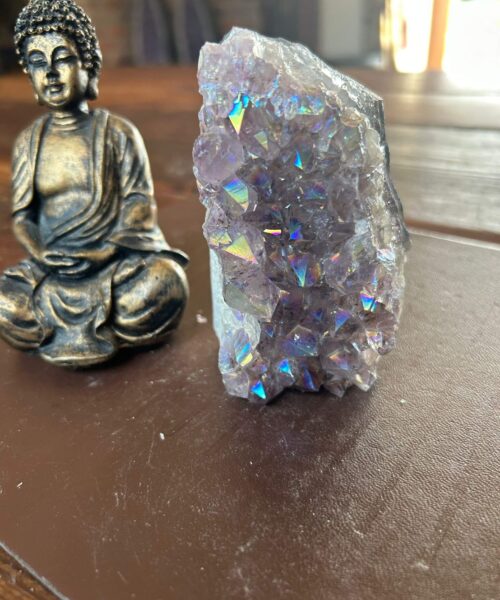 Premium High Grade Amethyst Angel Aura Druzy 190 Mini Geode Cluster Piece Cut Base 422g H10xW6xD6cm - Image 11