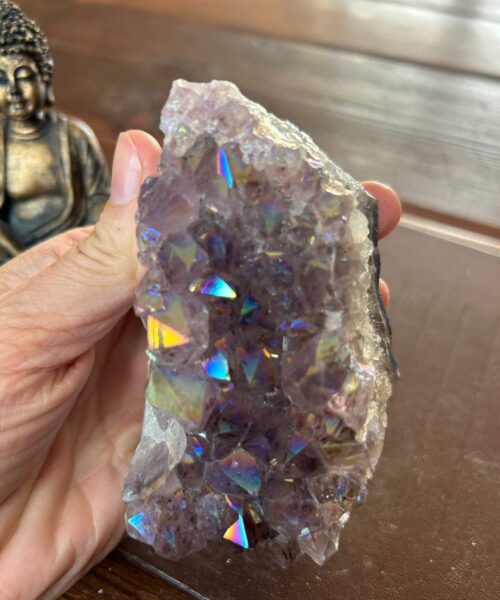 Alternative view of Premium High Grade Amethyst Angel Aura Druzy 190 Mini Geode Cluster Piece Cut Base 422g H10xW6xD6cm