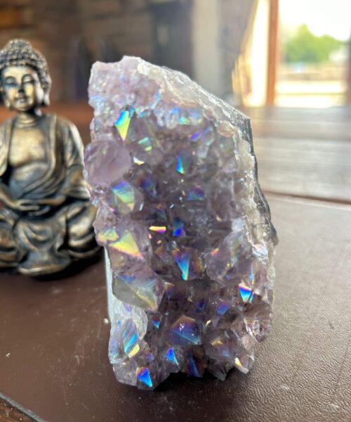 Premium High Grade Amethyst Angel Aura Druzy 190 Mini Geode Cluster Piece Cut Base 422g H10xW6xD6cm