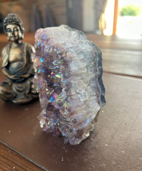 Premium High Grade Amethyst Angel Aura Druzy 190 Mini Geode Cluster Piece Cut Base 422g H10xW6xD6cm - Image 9