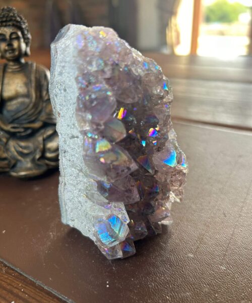 Premium High Grade Amethyst Angel Aura Druzy 190 Mini Geode Cluster Piece Cut Base 422g H10xW6xD6cm - Image 6