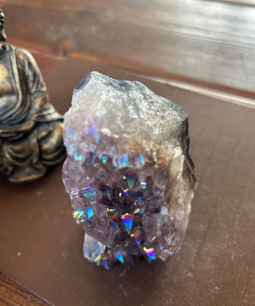 Premium High Grade Amethyst Angel Aura Druzy 190 Mini Geode Cluster Piece Cut Base 422g H10xW6xD6cm - Image 5