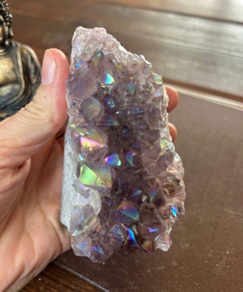Premium High Grade Amethyst Angel Aura Druzy 190 Mini Geode Cluster Piece Cut Base 422g H10xW6xD6cm - Image 4