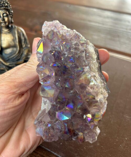 Premium High Grade Amethyst Angel Aura Druzy 190 Mini Geode Cluster Piece Cut Base 422g H10xW6xD6cm - Image 3
