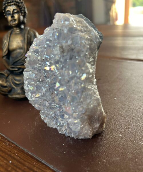 Premium High Grade Amethyst Angel Aura Druzy 191 Mini Geode Cluster Piece Cut Base 313g H9xW6.5xD4cm