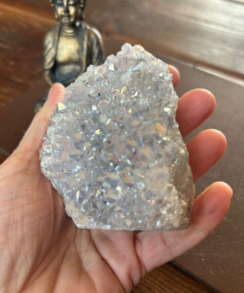 Premium High Grade Amethyst Angel Aura Druzy 191 Mini Geode Cluster Piece Cut Base 313g H9xW6.5xD4cm - Image 4