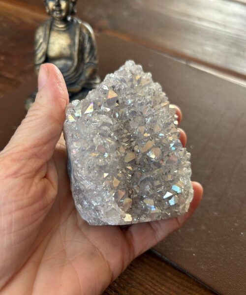 Premium High Grade Amethyst Angel Aura Druzy 191 Mini Geode Cluster Piece Cut Base 313g H9xW6.5xD4cm - Image 3