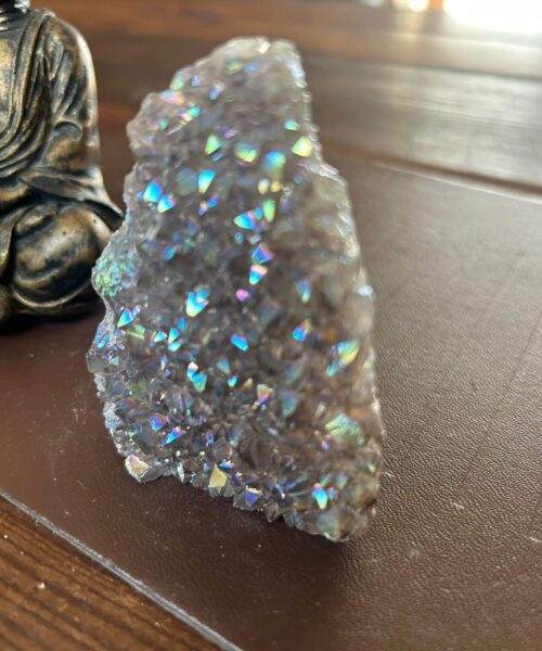 Premium High Grade Amethyst Angel Aura Druzy 193 Mini Geode Cluster Piece Cut Base 244g H8xW7xD4cm