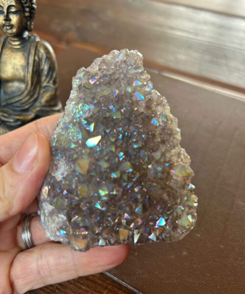 Premium High Grade Amethyst Angel Aura Druzy 193 Mini Geode Cluster Piece Cut Base 244g H8xW7xD4cm - Image 3