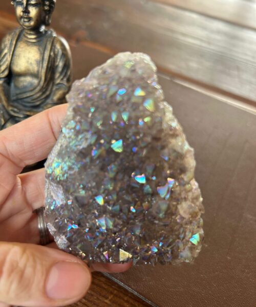 Alternative view of Premium High Grade Amethyst Angel Aura Druzy 193 Mini Geode Cluster Piece Cut Base 244g H8xW7xD4cm