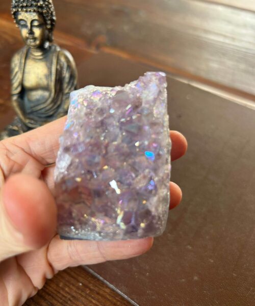 Alternative view of Premium High Grade Amethyst Angel Aura Druzy 194 Mini Geode Cluster Piece Cut Base 211g H6.5xW4.5xD4cm