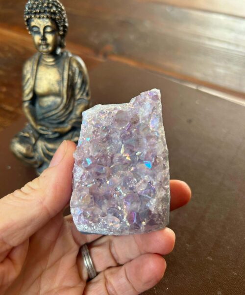 Premium High Grade Amethyst Angel Aura Druzy 194 Mini Geode Cluster Piece Cut Base 211g H6.5xW4.5xD4cm - Image 10