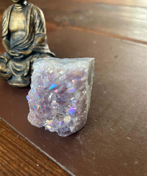 Premium High Grade Amethyst Angel Aura Druzy 194 Mini Geode Cluster Piece Cut Base 211g H6.5xW4.5xD4cm