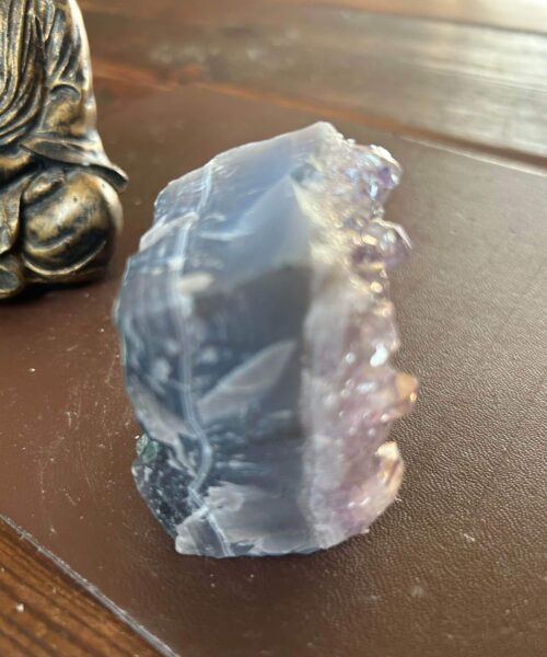 Premium High Grade Amethyst Angel Aura Druzy 194 Mini Geode Cluster Piece Cut Base 211g H6.5xW4.5xD4cm - Image 6