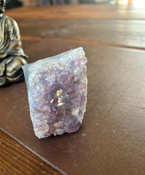 Premium High Grade Amethyst Angel Aura Druzy 194 Mini Geode Cluster Piece Cut Base 211g H6.5xW4.5xD4cm - Image 5