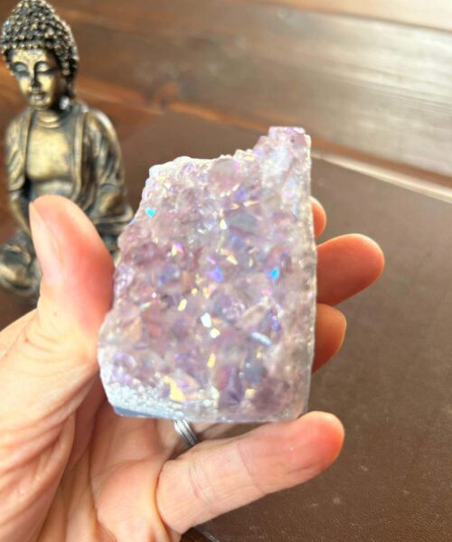 Premium High Grade Amethyst Angel Aura Druzy 194 Mini Geode Cluster Piece Cut Base 211g H6.5xW4.5xD4cm - Image 4