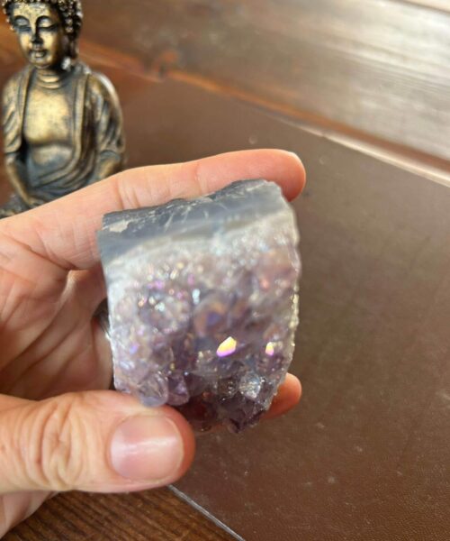 Premium High Grade Amethyst Angel Aura Druzy 194 Mini Geode Cluster Piece Cut Base 211g H6.5xW4.5xD4cm - Image 3