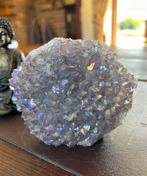 Premium High Grade Amethyst Angel Aura Druzy 199 Mini Geode Cluster Piece Cut Base 616g H9xW11xD6cm