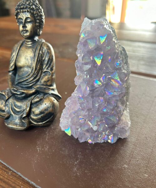 Premium High Grade Amethyst Angel Aura Druzy 203 Mini Geode Cluster Piece Cut Base 315g H10xW7xD4cm