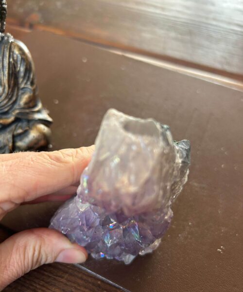 Premium High Grade Amethyst Angel Aura Druzy 203 Mini Geode Cluster Piece Cut Base 315g H10xW7xD4cm - Image 3