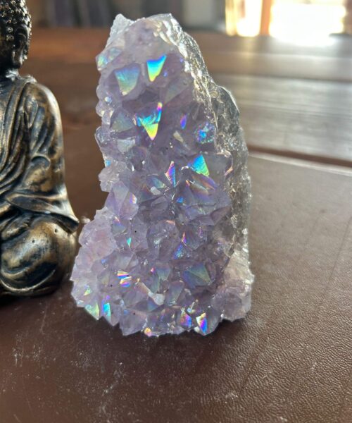 Premium High Grade Amethyst Angel Aura Druzy 203 Mini Geode Cluster Piece Cut Base 315g H10xW7xD4cm - Image 11