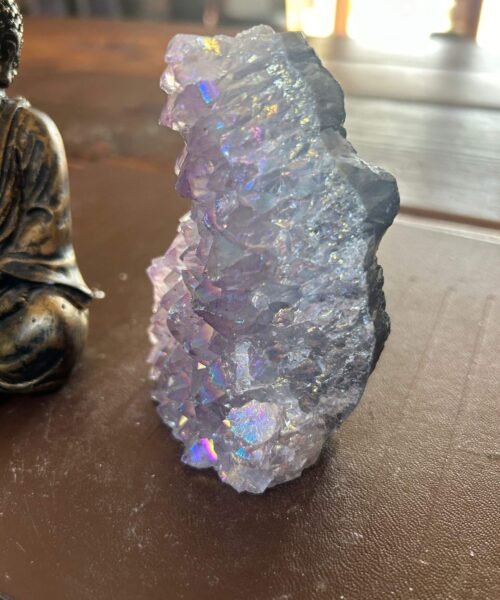 Premium High Grade Amethyst Angel Aura Druzy 203 Mini Geode Cluster Piece Cut Base 315g H10xW7xD4cm - Image 10