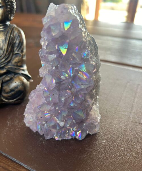 Premium High Grade Amethyst Angel Aura Druzy 203 Mini Geode Cluster Piece Cut Base 315g H10xW7xD4cm - Image 7