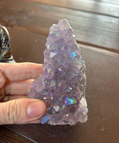 Premium High Grade Amethyst Angel Aura Druzy 203 Mini Geode Cluster Piece Cut Base 315g H10xW7xD4cm - Image 6