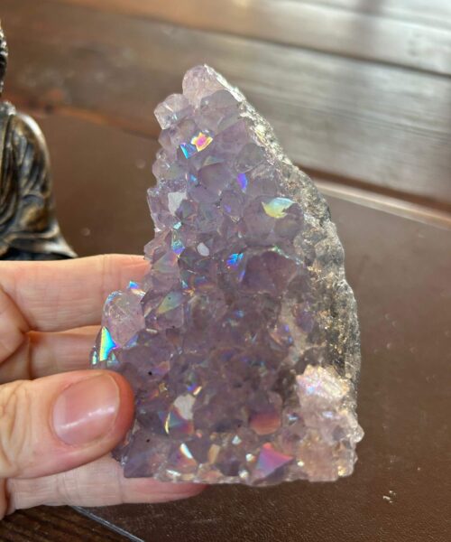 Premium High Grade Amethyst Angel Aura Druzy 203 Mini Geode Cluster Piece Cut Base 315g H10xW7xD4cm - Image 5