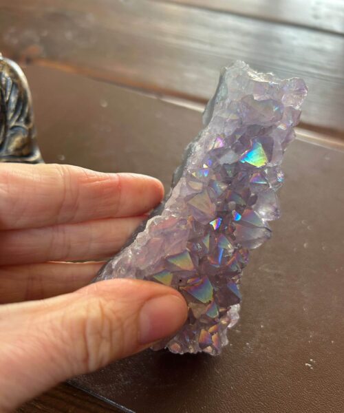 Premium High Grade Amethyst Angel Aura Druzy 203 Mini Geode Cluster Piece Cut Base 315g H10xW7xD4cm - Image 4
