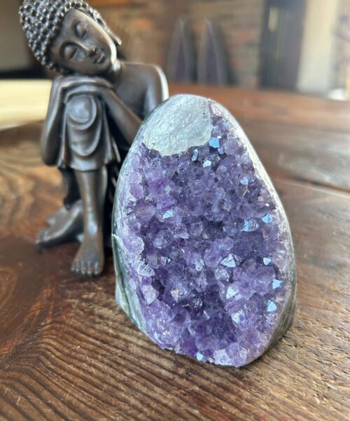 Premium High Grade Amethyst Druzy 298 Mini Geode Cluster Piece Cut Base 416g H8.5xW6xD6.5cm