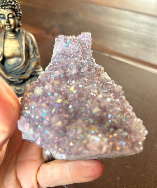 Premium High Grade Amethyst Angel Aura Druzy 196 Mini Geode Cluster Piece Cut Base 305g H9.5xW6.5xD5cm - Image 3