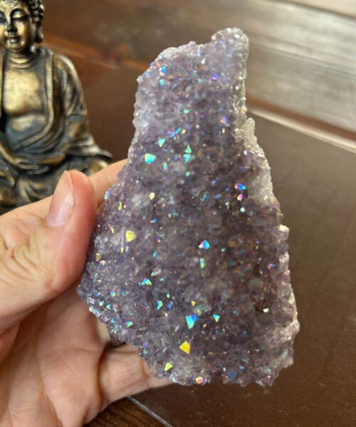 Alternative view of Premium High Grade Amethyst Angel Aura Druzy 196 Mini Geode Cluster Piece Cut Base 305g H9.5xW6.5xD5cm