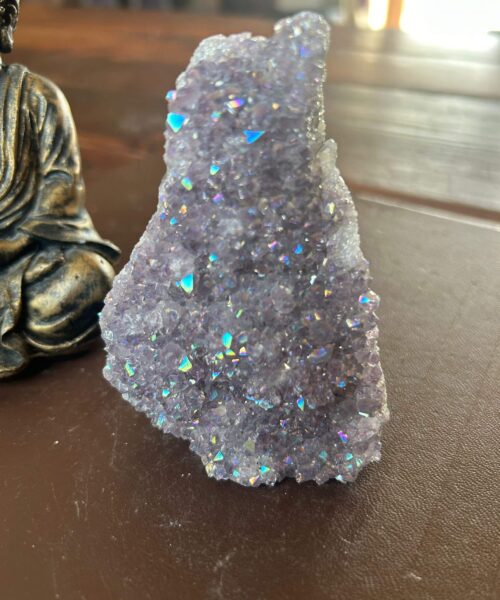 Premium High Grade Amethyst Angel Aura Druzy 196 Mini Geode Cluster Piece Cut Base 305g H9.5xW6.5xD5cm