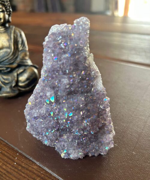 Premium High Grade Amethyst Angel Aura Druzy 196 Mini Geode Cluster Piece Cut Base 305g H9.5xW6.5xD5cm - Image 6