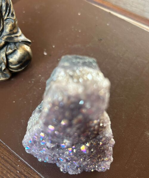 Premium High Grade Amethyst Angel Aura Druzy 196 Mini Geode Cluster Piece Cut Base 305g H9.5xW6.5xD5cm - Image 5
