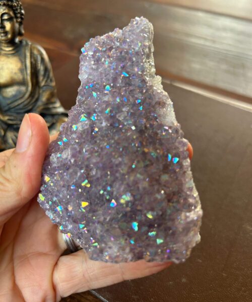 Premium High Grade Amethyst Angel Aura Druzy 196 Mini Geode Cluster Piece Cut Base 305g H9.5xW6.5xD5cm - Image 4