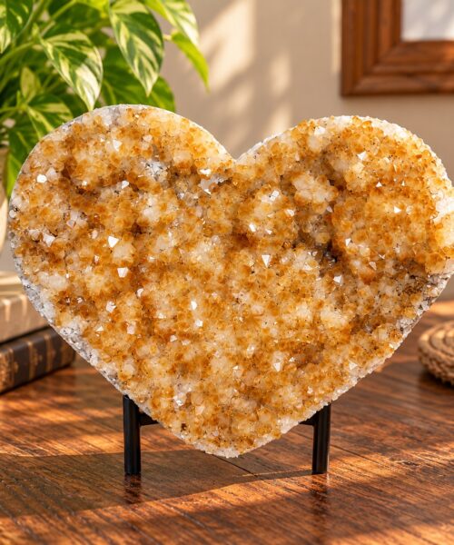 HUGE Citrine Heart 15 on Stand, Crystal, Quartz, Geode, Cluster, Gemstone 2.285g - H17xW20xD9cm