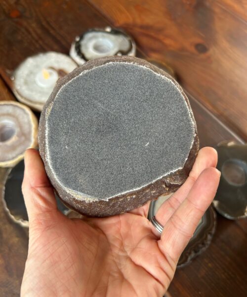 Large Natural Caramel - Natural Edge Agate Slice Microcrystalline Quartz Tealight Candle Holder - Image 4