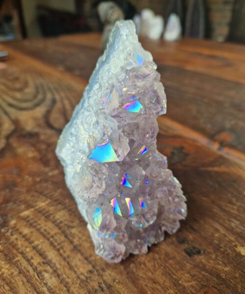 Premium High Grade Amethyst Angel Aura Druzy 211 Mini Geode Cluster Piece Cut Base 409g H11x12.5xD5.5cm