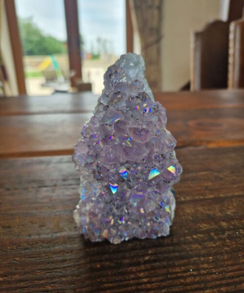 Premium High Grade Amethyst Angel Aura Druzy 226 Mini Geode Cluster Piece Cut Base 360g H11xW6.5xD4cm