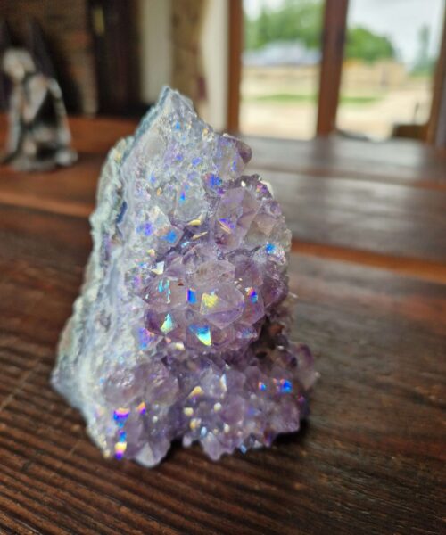 Premium High Grade Amethyst Angel Aura Druzy 220 Mini Geode Cluster Piece Cut Base 359g H9xW8.5x5.5cm