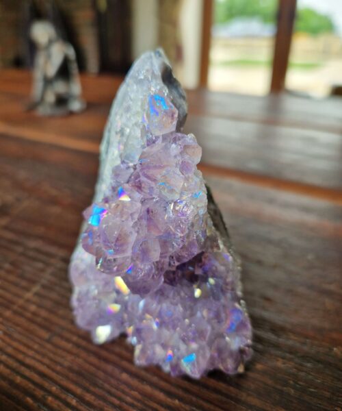 Premium High Grade Amethyst Angel Aura Druzy 220 Mini Geode Cluster Piece Cut Base 359g H9xW8.5x5.5cm - Image 4