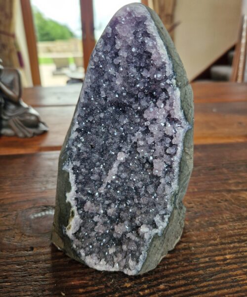 Premium High Grade Amethyst Druzy 323 Mini Geode Cluster Piece Cut Base 1.049g H14xW9xD9cm