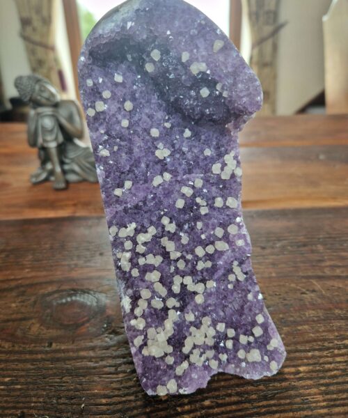 Premium High Grade Amethyst Druzy 313 Mini Geode Cluster Piece Cut Base 1.213g H16xW7xD10cm