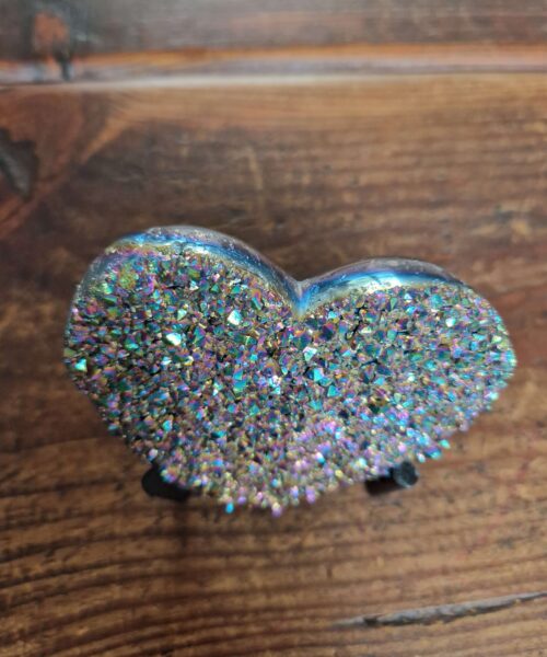 Rainbow Quartz Heart with Stand 34, Aura, Titanium, Cluster, Crystal, Gemstone 303g – H8.5xW9.5xW6.5cm - Image 5