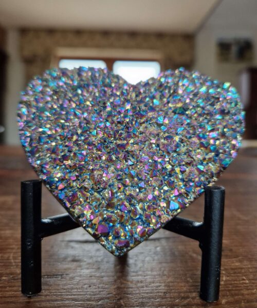 Rainbow Quartz Heart with Stand 34, Aura, Titanium, Cluster, Crystal, Gemstone 303g – H8.5xW9.5xW6.5cm - Image 10