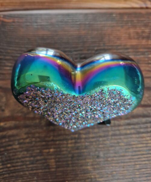 Rainbow Quartz Heart with Stand 35, Aura, Titanium, Cluster, Crystal, Gemstone 494g – H9xW9.5xD7.5cm - Image 7
