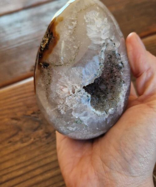Large Premium Egg 4 High Grade Agate Crystal Geode Aura Egg on Stand 650g - H12xW7xD6cm - Image 7