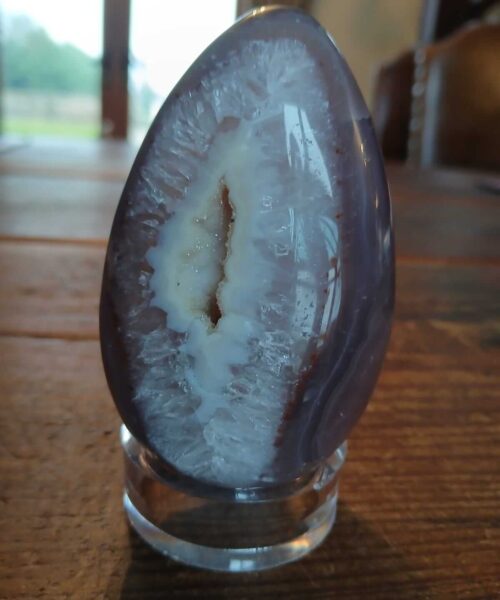 Alternative view of Large Premium Egg 7 High Grade Agate Crystal Geode Aura Egg on Stand 308g - H9xW5xD4.5cm